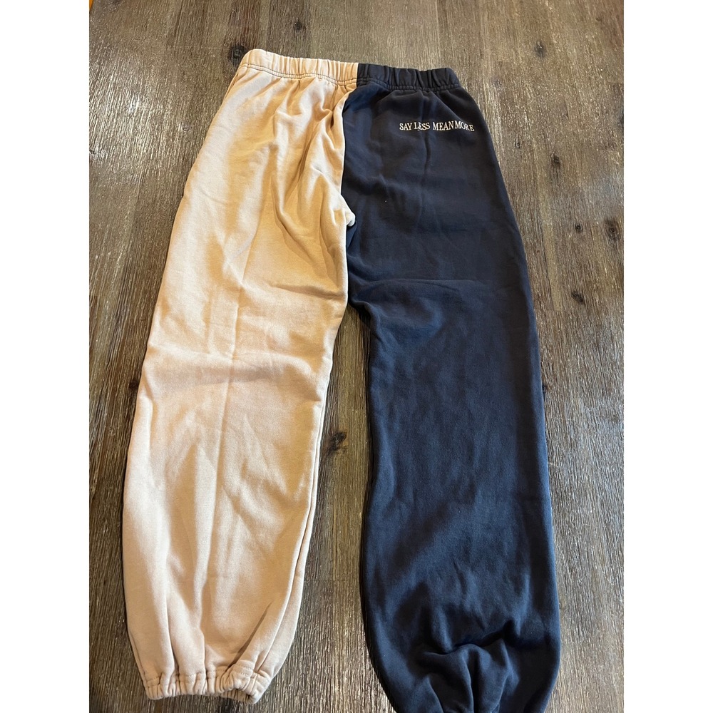The Mayfair Group Say Less Mean More Colorblock Sweatpants Black Tan S/M